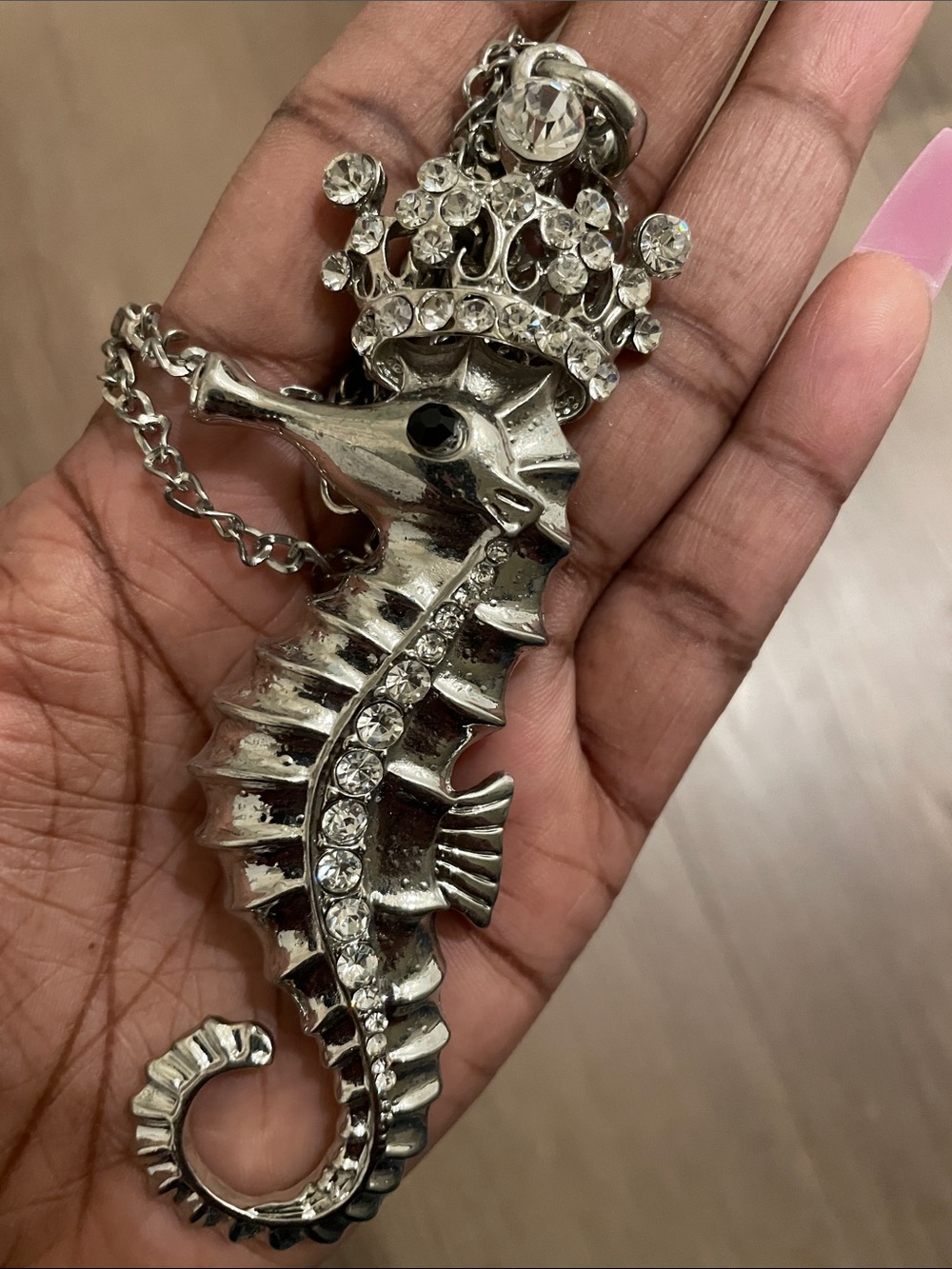 Seahorse Pendant Necklace - Silver Crystal Accent